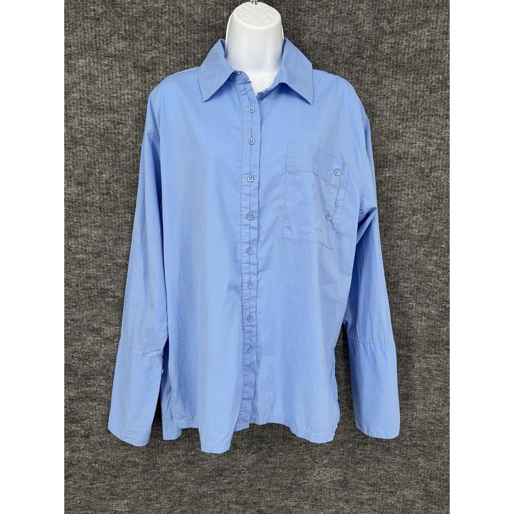 Free People Shirt Womens XS Blue‎ 100% Cotton Collared Button Front Relaxed Top